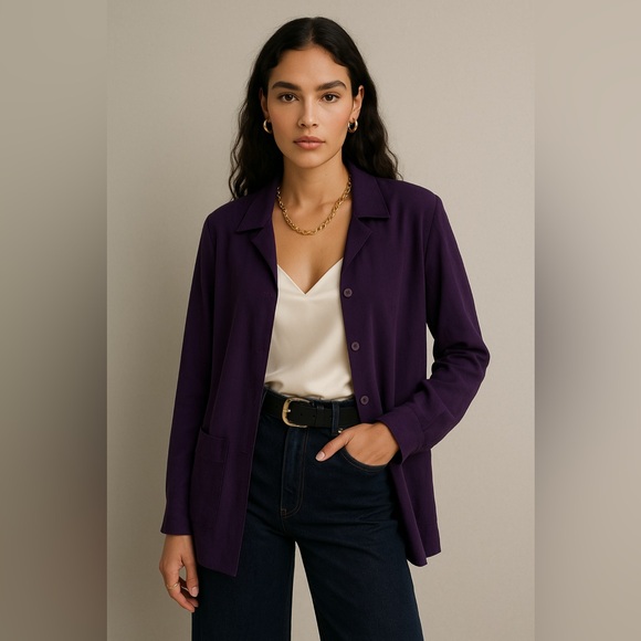 Vintage Tops - Thick 100% Silk Blazer / Blouse – Grape Purple (Size 14)